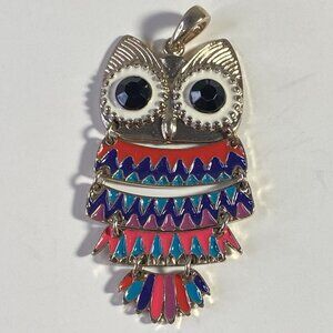 Articulated Owl Pendant Colorful Enamel Costume Jewelry